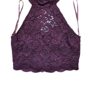 Elegant Purple Lace Halter Top